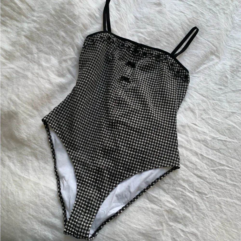 NWT Doen Adrielle Maillot Bow One Piece Swim Suit La Maddalena Gingham Black - Picture 9 of 15